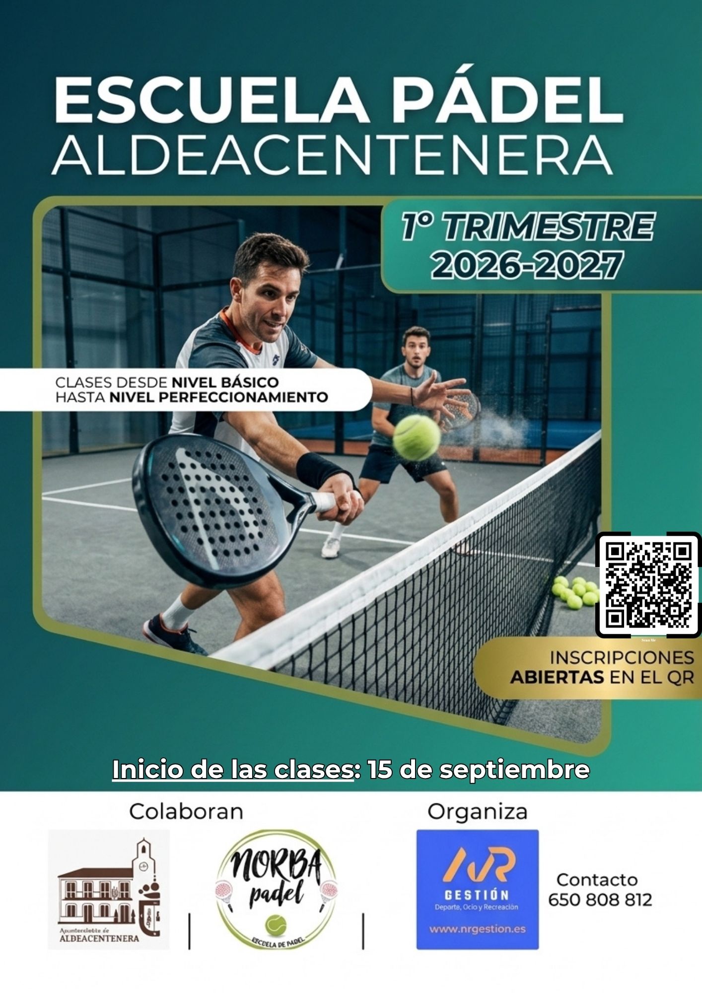 Curso Pádel Aldeacentenera (NO empadronado). Trimestre
